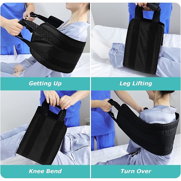 Patient Transfer Belt, 80cm, för säker överföring i säng, bil, rullstol, säng för funktionshindrade, äldre, skadade (svart)
