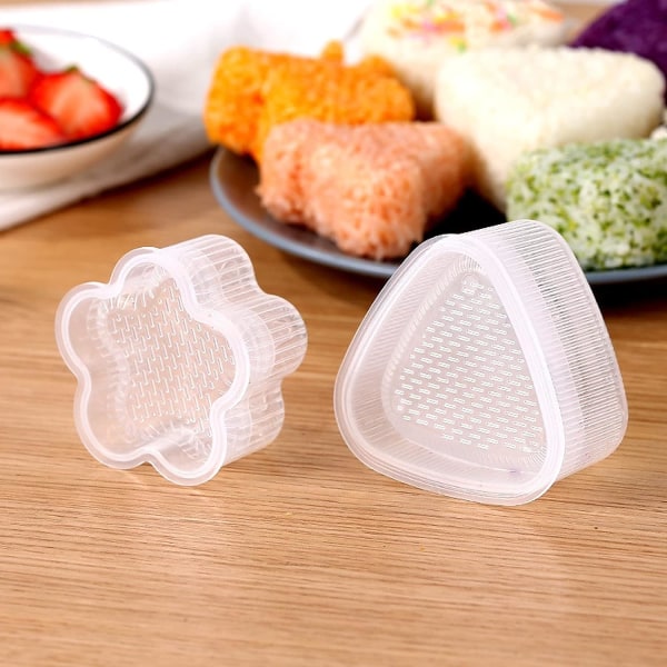 7-delad sushiform, PP-plast risbollform, transparent bento sushi onigiriform, med 1 sked, för kök, restaurang, DIY-risbollar