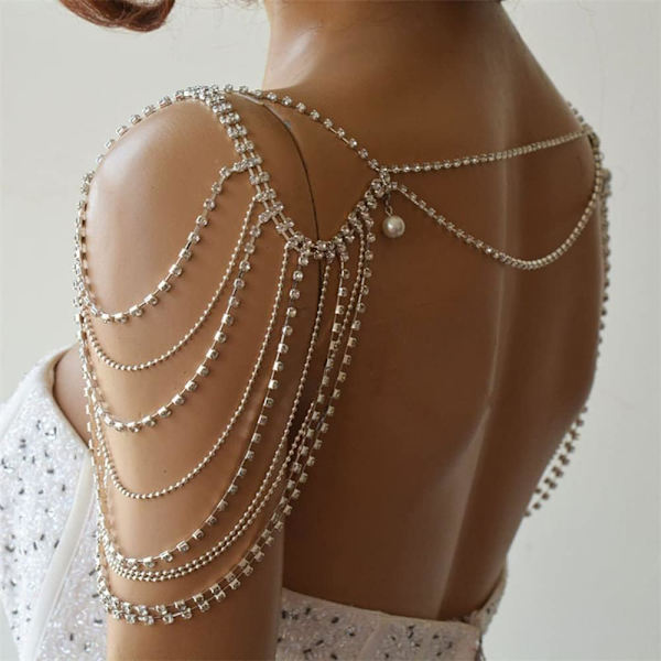 Sølv Rhinestone Stropper Body Chain Kvast BH Kæde Body Smykker Bryllup Arm Kæde Kvinder Piger Sommer Bikini Body Kvast