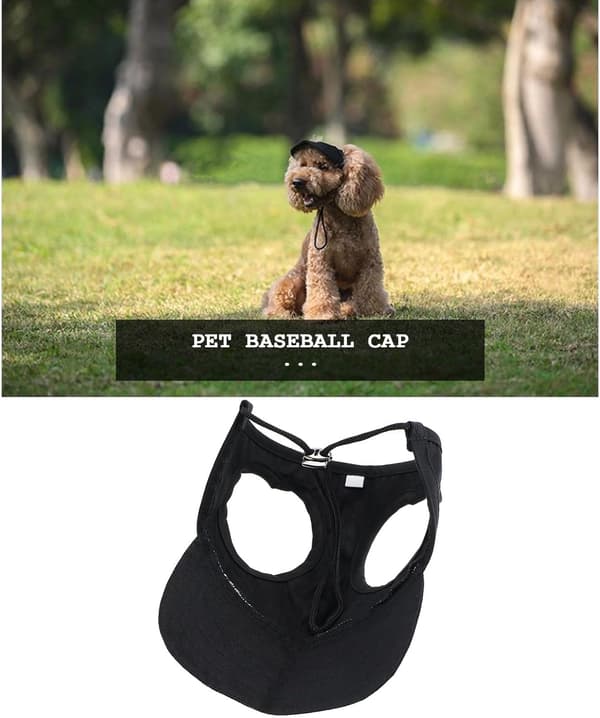 Sort Baseball Cap til hunde, [Forældre og barn] Justerbart hatsæt med 2 ørehuller og hagerem til små hunde