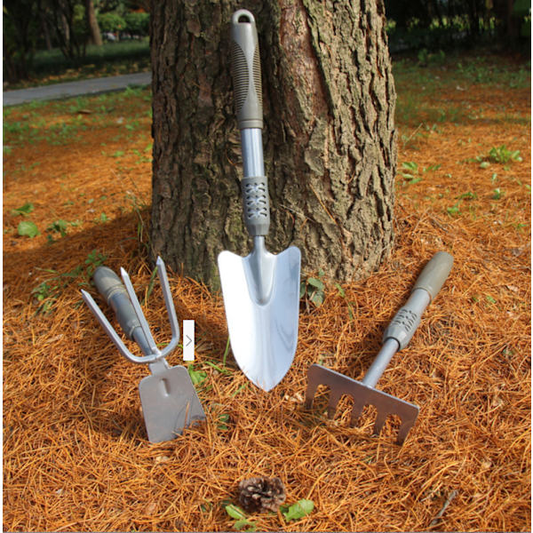 Transplanter Trädgårdsartiklar spade blomsterspade krukväxtspade hacka kratta plantering trädgård blomma tredelad uppsättning silver tredelad uppsättning (spade/kratta/