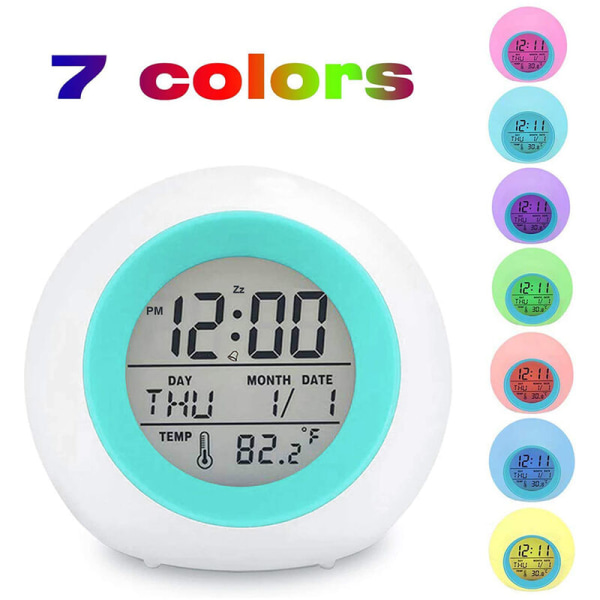 Digitalt studerende ur til drenge piger 7 farver skiftende letvægts børneværelse sengekantsur Indendørs temperatur Touch Control Snooze til tung sovekabine