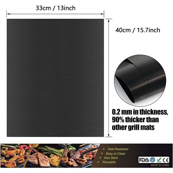 Sjælden perle 5 stk. Non-stick BBQ grill grill måtte glidende grill måtte køleskabs måtte camping sommerhave camping non-stick (sort