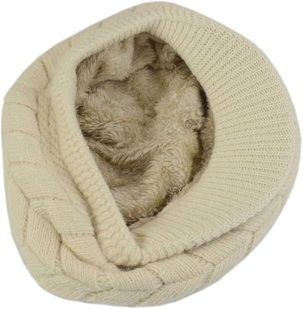 Dam vinter varm stickad mössa ull snö skidmössor med visir (beige)