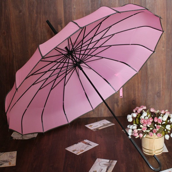 Avancerad fransk parasoll - Hepburn Wind Hook Vindtät solig paraply (rosa)