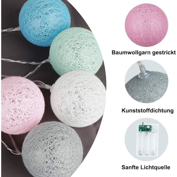 USB Macarons Kugler LED Lys 6M 40er Bomuldsbold Lyskæde, Julepynt til Hjem, Piger, Børn, Soveværelse Bryllup Atmosfære Dekoration