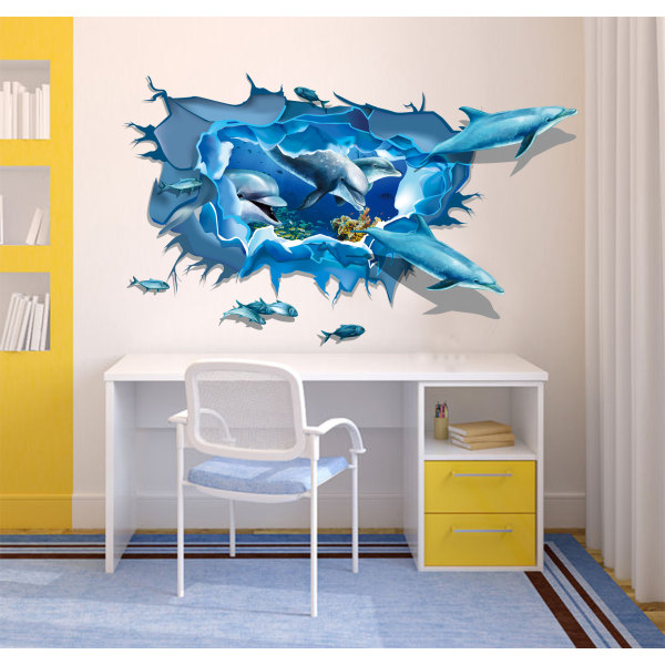 3D dekorative klistremerker tilpasset delfin fisk selvklebende veggklistremerker 60*90cm