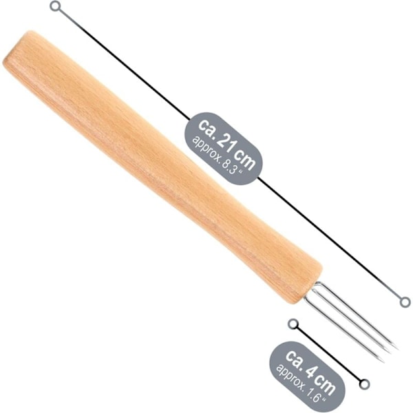 4 st potatisgafflar med 3 tänder (långt träskaft), i 430 rostfritt stål och bokträ, återanvändbara, extra stora, ergonomiska majskolvshållare