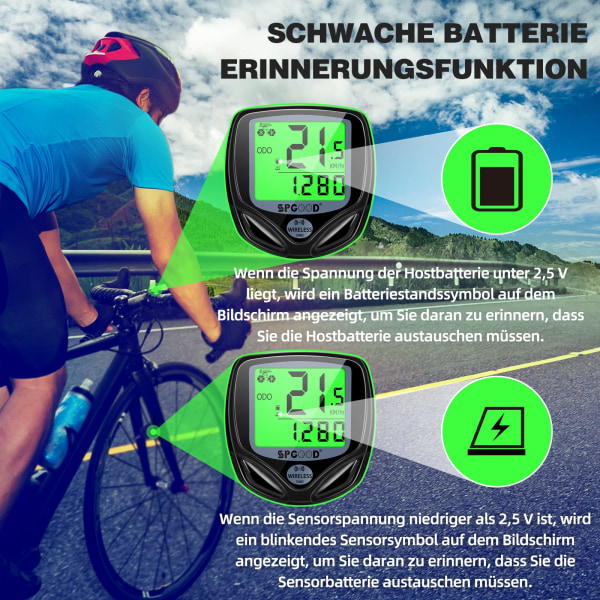 Trådlös cykelcomputer, IP54 vattentät 19 funktioner med bakgrundsbelyst display cykelhastighetsmätare, trådlös automatisk start/stopp cykelhastighetsmätare