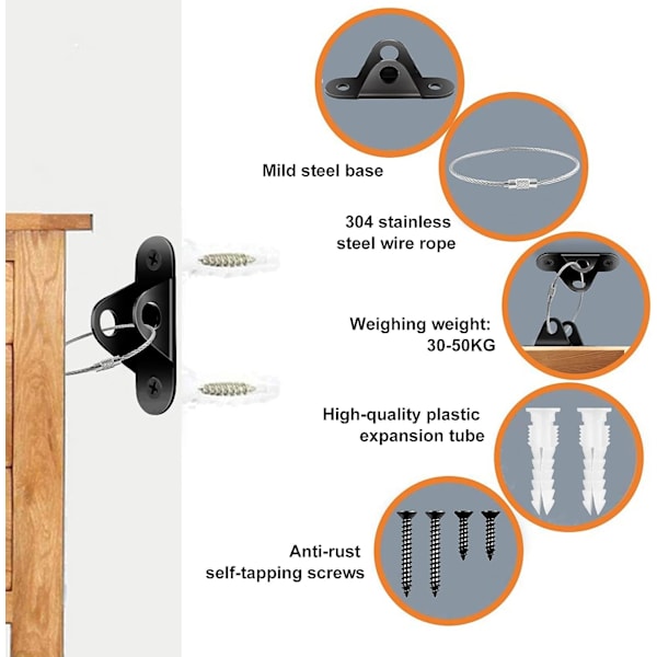 Møbelstropper (6-pak) Møbelvægstropper Kit, Babysikring Metal Anti Tip Møbelankre Kit til Babysikring  Kæledyrsbeskyttende Møbler Wa