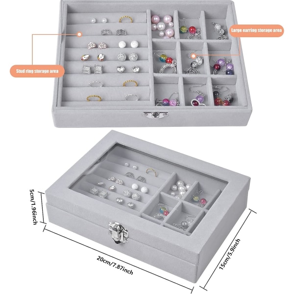 Smykkeboks 9 firkantet smykkearrangør, grå