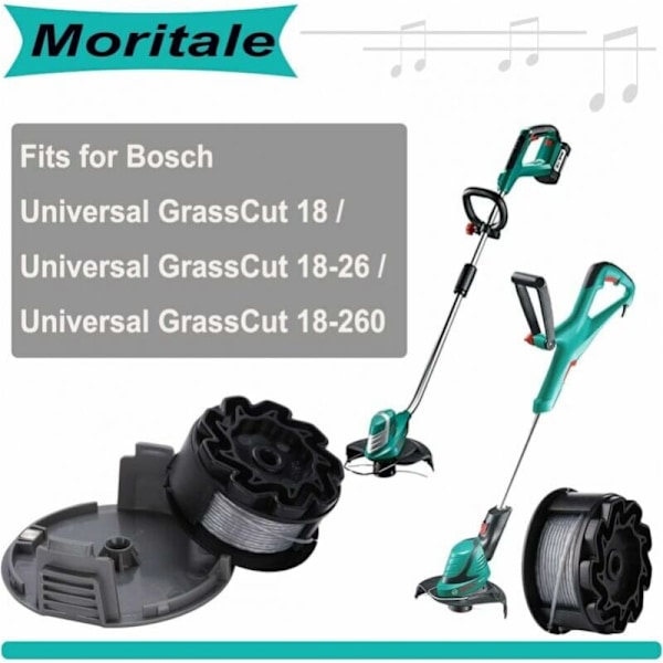 2 langanpäällä varustettua lankakela Bosch UniversalGrassCut -reunatrimmereihin 18 18-26 18-260 F016800570 suojuksella