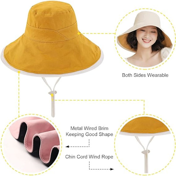 Bomullsvändbar fiskarehatt - Fashion Versatile Shade Cloth Hat - Gul
