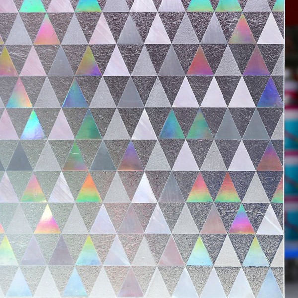 Regnbågsfönsterdekal 3D dekorativ fönster vinyl, målat glas fönster täckfilm sol UV-blockering för hemmakontor badrum, 44,5x200cm(17,5 x 78,7