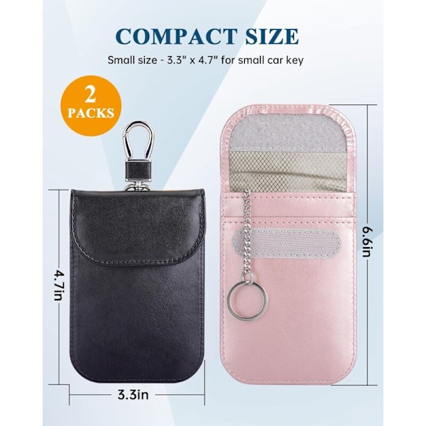 2 stk. Etui anti rfid, anti rfid bilnøgle, signalblokering, lommer RFID signalblokering til bilnøgle, pink sort