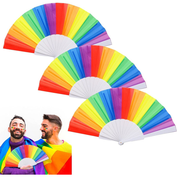 3 stk Rainbow-håndventilatorer, foldbare Gay Pride-fans, Farverigt Papir Gay Fans Pride Stuff Tilbehør til LGBT Pride-måned (Vertical Striped Rainbow)