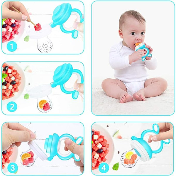 2 stk. Baby Frugt Sutte (Grøn + Pink) BPA-fri Baby Madning Sutte til Frugt og Grøntsag Babymad