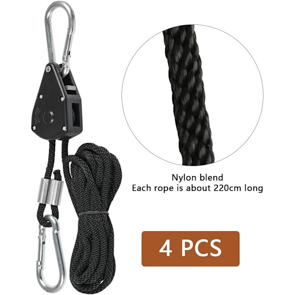 2 par, 150lb ratchet krog med nylon reb, justerbar ratchet reb, voks justerbar ratchet reb.