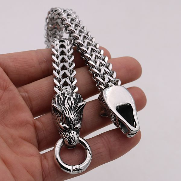 Jaa viikinkirannekoru - Fenririn pää - Ruostumaton teräsrannekoru Unisex（21cm）