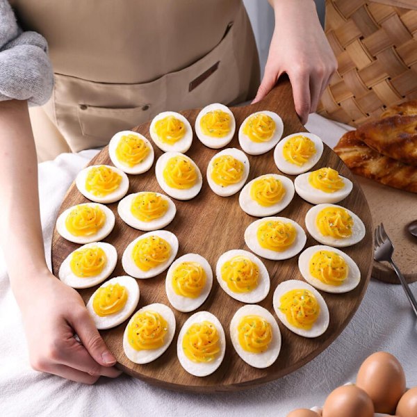 Vendbar fylt eggbrett, rund eggbrett med flere kroker, tykke treegg, serveringsbrett, spekemat til matlaging