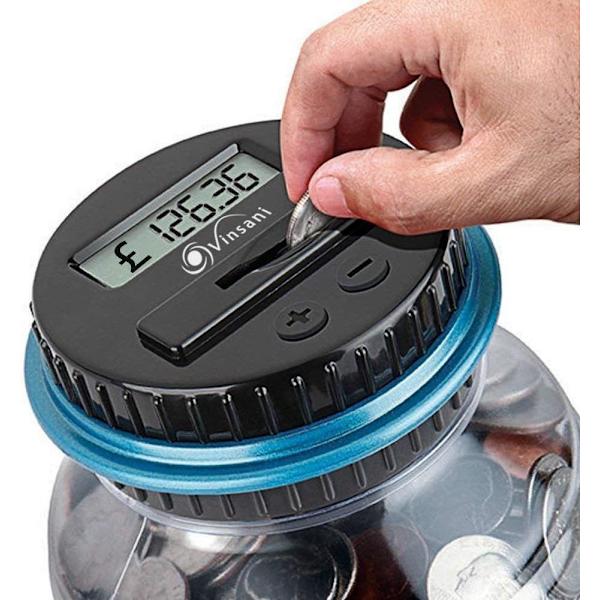 Digital sparebøsse teller, automatisk euro mynt telle krukke sparebøsse for barn og voksne, trygg sparebøsse mynt spare krukke beholder med LCD d