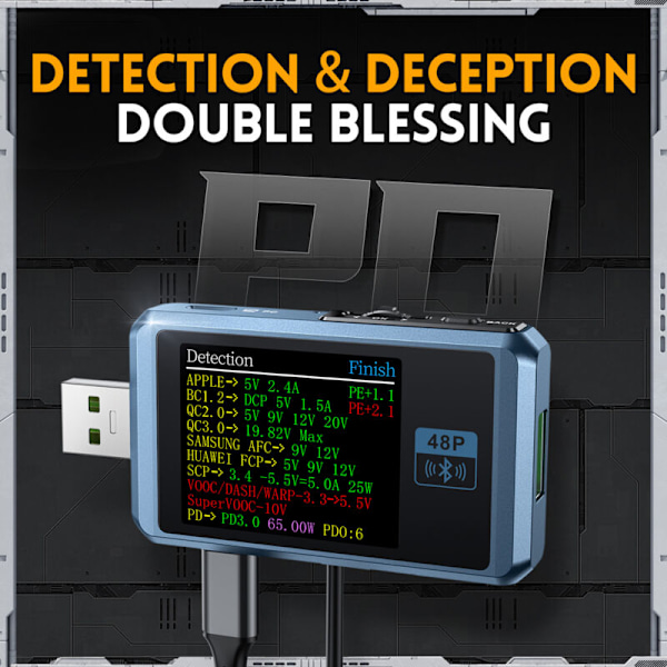 FNB48P 6-cifret display tester Multifunktionelt Voltmeter USB Ampèrememeter Type-C Bevægelsesdetektion Detektion Detektion Trigger Beregning af kapaciteten