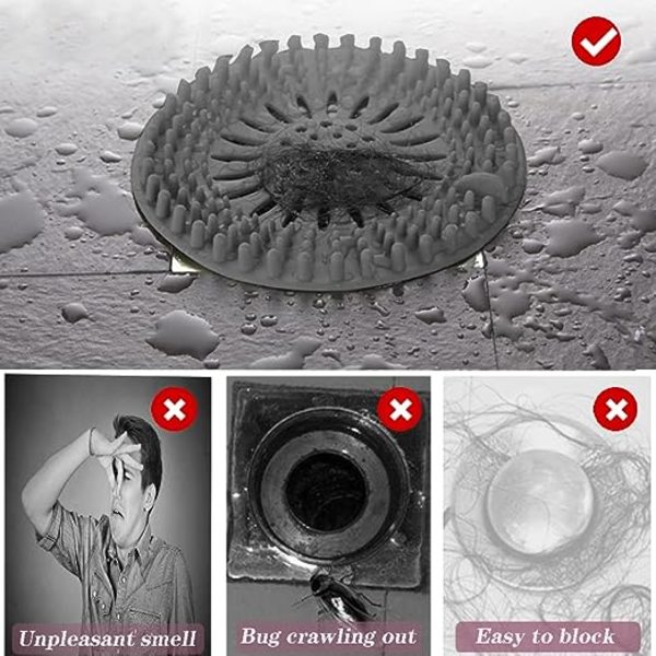 4-pack silikonavloppsskydd (grå), köksavloppsfilter med sugkopp, badkarsavloppsfilter, köks- och badrumsavloppsfilter