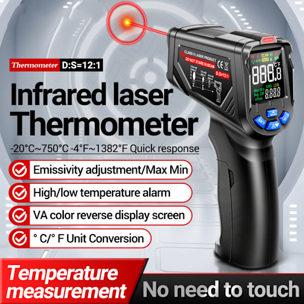 Th06 -20 ℃ / -4 ℉ 1382 ℉ Termometer med omvänd skärm infraröd lasertermometer går 0.1 1.00 Justerbart industriellt sensorinstrumentverktyg