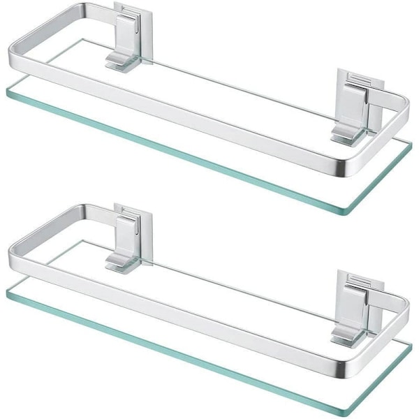 Badrumshylla, glashylla för vägg, aluminium, 8 mm tjocklek, härdat glas, rektangulär, silver, set om 2, A4126A-P2 (40 cm)