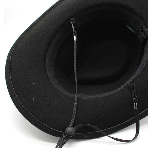Tibetansk västerländsk cowboyhatt - Stor jazzhatt i filt - Vindtät rep