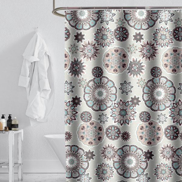 Grå Mandala Bruseforhæng - 180*180cm, Maskinvaskbart Polyester Bruseforhæng med 12 Kroge, Badeforhæng