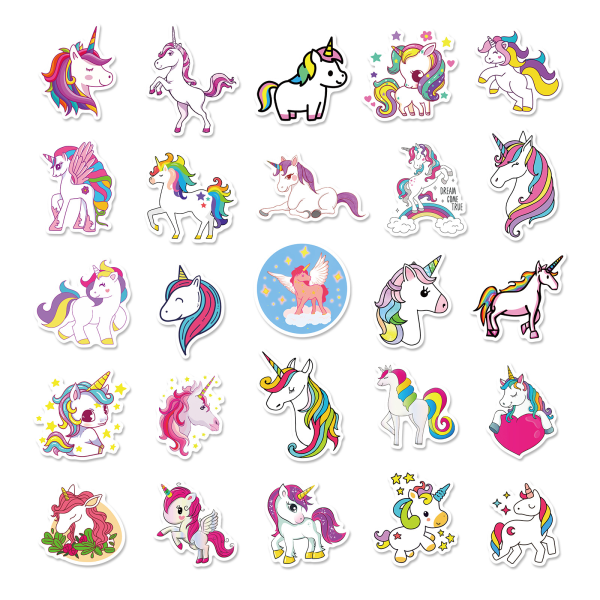 Klistermærker til scrapbog, 50 stk Unicorn Stickers, Floral Sticker