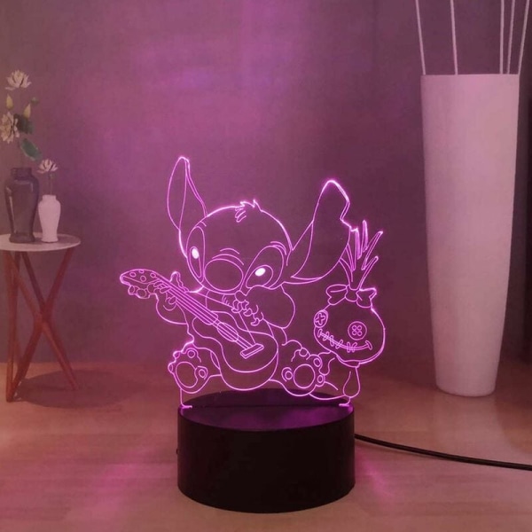 Lilo Stitch docka spelar gitarr LED nattlampa för sovrum, Stitch USB touch fjärrkontroll 3D skrivbordsdekorationsljus, batteridriven, barn tonåringar födelsedagspresent