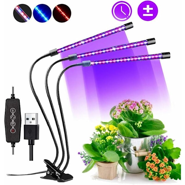 Vækstlysarmatur Vækstlampe, 60 LED Fuld Spektrum Justerbar Clip-on Plantevækstlys med 3 Timer og Auto ON/OFF Funktion Vækstlys - RW