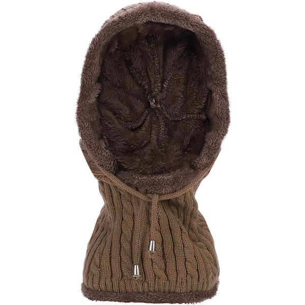 Brun - Herr Varm Ull Stickad Balaclava 2 i 1 Luva Halsduk Mössa Vinter Varm Hals Gaiter Öronmuffar Mössa Cykling Camping Skidåkning Snowboard (1st)