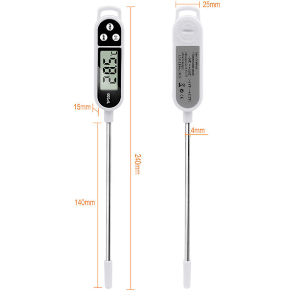 Kjøkkentermometer tilbehør, matlagingstermometer, termometerprobe, grilltermometer, 5 sekunders LCD-skjermtermometer for bakverk, BBQ, kjøtt, melk, Cu