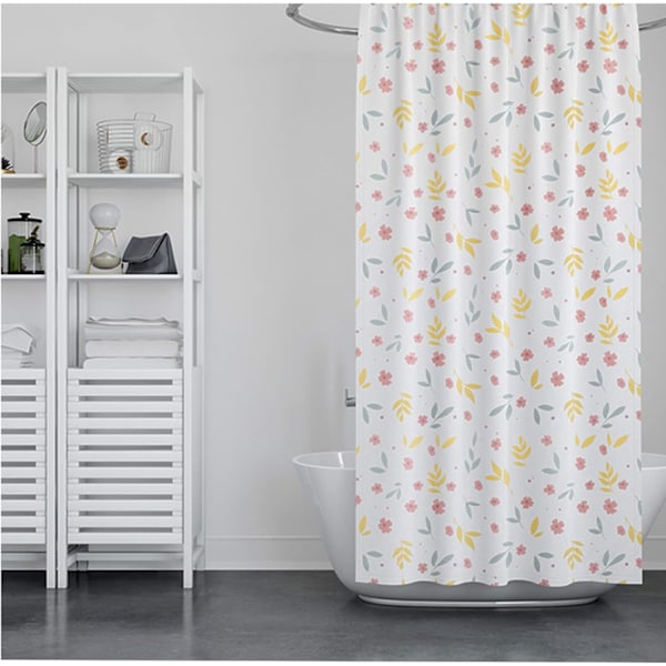 Hvid Gardin Vandtæt Skimmelsikker Bruseforhæng, Vandafvisende Polyester Antibakteriel PEVA Bruseforhæng Til Badeværelse 180x180cm, Blomster