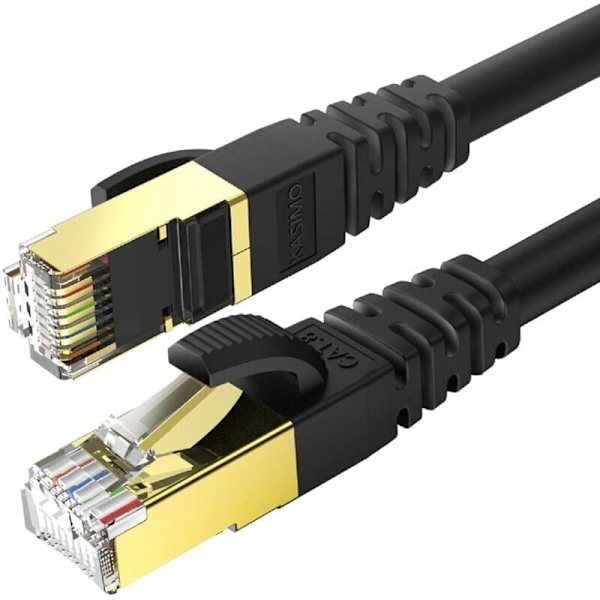 Cat 8 Ethernet -kaapeli, Internet-kaapeli kullatuilla RJ45-liittimillä, nopea verkko 40 Gigabit/s - 2000 MHz - 2m musta