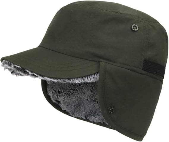 Utomhus herr vinter baseball keps med visir varm öronlapp mössa trapper jakt mössa, grön