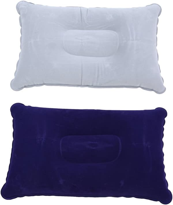 2-pack uppblåsbara campingkuddar, grå, för kontor, helger, strandsemester, tältsemester (ljusgrå, mörkblå