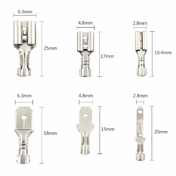 270 st elektriska kabelskor, T-kontakttrådanslutning, hane hon spade trådanslutningar crimp terminalblock med isoleringshylsa 2,8 mm 4,8 mm