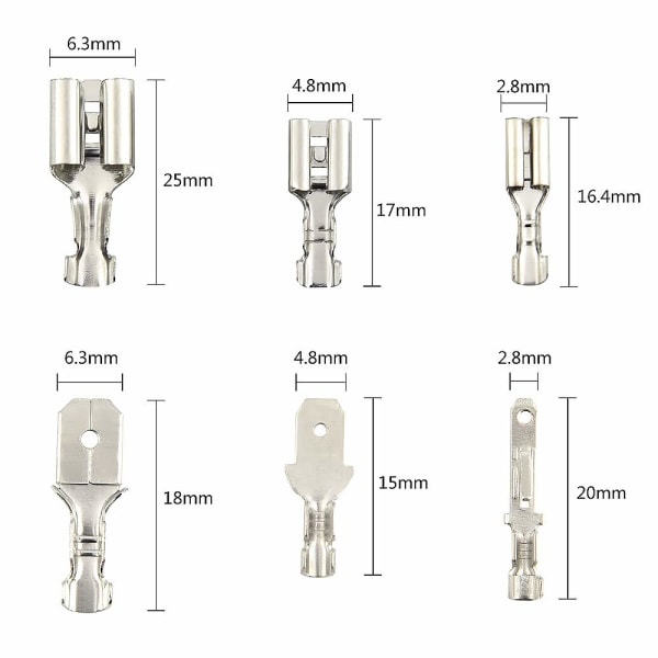 270 stk. elektriske stik, T-stik ledningsforbindelser, han- og hunstik spade ledningsforbindelser crimp terminalblok med isoleringsmuffe 2,8 mm 4,8 mm