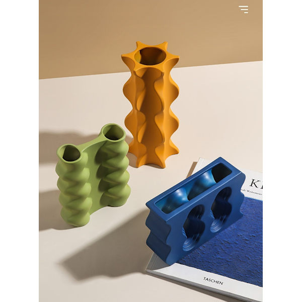 Vasdekoration Morandi geometrisk vas Keramik blomsterarrangemang Torkade blomsterdekorationer (Medeltiden - Klein Blue)