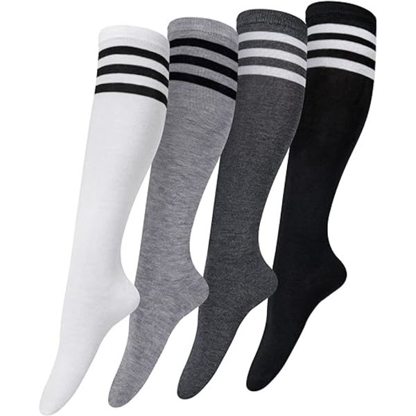 4 par knæhøje sokker til kvinder - Overknee sokker - Lange casual høje sokker - One size - Ensfarvet (Ensfarvet)