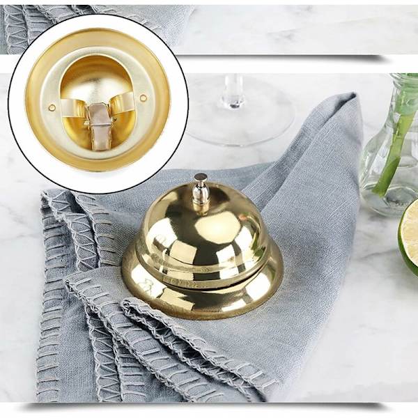 Metallbordsringning Bordsringning Rund Serviceklocka Diskantklocka Samtalsklocka, 8,5 cm diameter, Metallserviceklocka för kök, restaurang, bar, 1 st set (gyllene