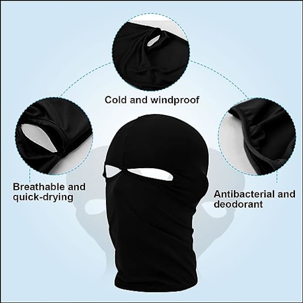 3 stk Balaclava 2-hulls full face skimaske, nøytral svart Lycra skimaske, lett pustende hjelmfôr, Balaclava hodeplagg for motorsykkel