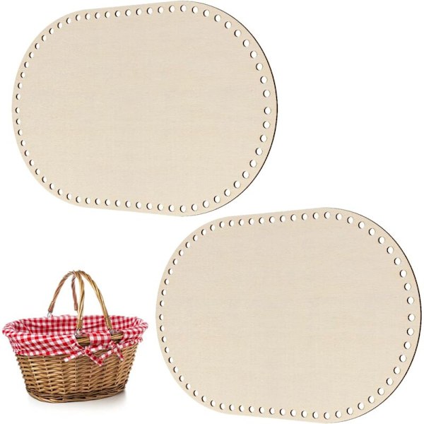 Sæt med 2 trækasser, oval hæklet baggrund, jomfru hæklet kurv til strikning, DIY kurv, indretning, hækletilbehør, 30 x 20 cm