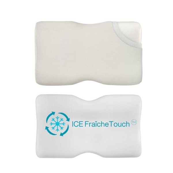Ergonomiskt Nackkudde DUO PREMIUM - Inphysio - med avkylande kuddfodral ICE FreshTouch, 60 x 35 x 12/10 cm Vit