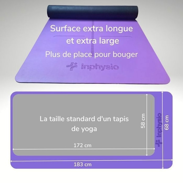Yoga matta - Inphysio - AdhérenceMAX - Ultra-greppande - Vattentålig - Välbefinnande - 4,2 mm tjocklek Lila