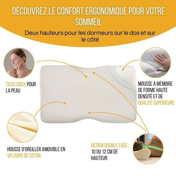 Ergonomiskt Nackkudde Duo Premium Inphysio Minnesskum, Hypoallergenisk, Justerbar Höjd, 60 x 35 x 12-10 cm